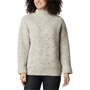 Columbia Pine Street Wool-Blend Sweater XL Speckled Beige Cable Knit